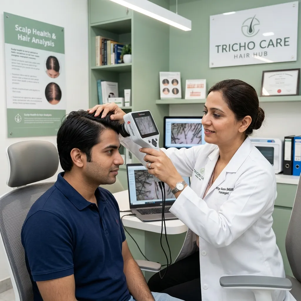 Hair specialist providing clinical consultation to a patient