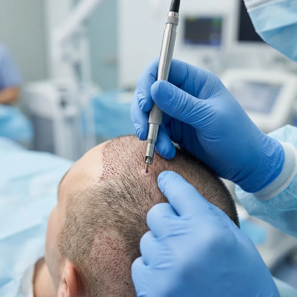 Surgeon performing hair transplant procedure